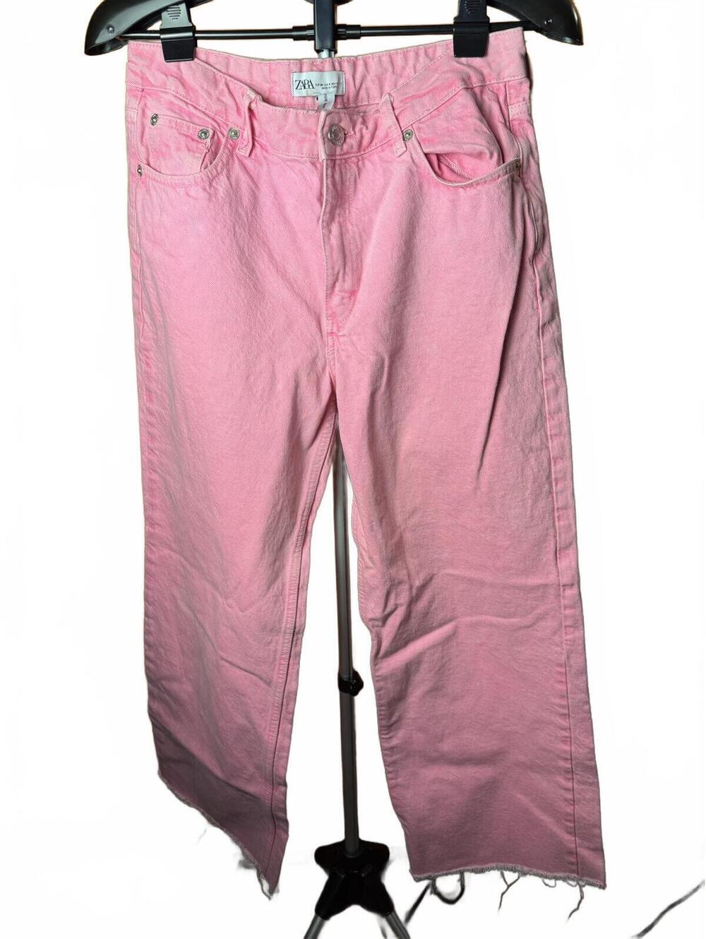 Zara Pink Cropped Raw Hem Jeans bell bottoms vintage wide leg sz 8 womens